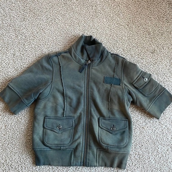 Free People cropped zip down sweater olive green military medium 8 - Picture 2 of 5